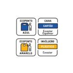 imagem que mostra a reciclagem a fazer neste produto, ecoponto azul para a caixa e ecoponto amarelo para o invólucro