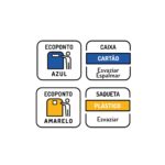 imagem que mostra a reciclagem a fazer neste produto, ecoponto azul para a caixa e ecoponto amarelo para a saqueta